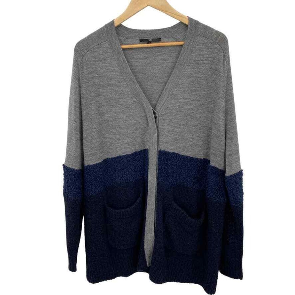 TIBI Cardigan Grandpa Sweater Womens Small Gray Blue Knit Pockets Button Front - Picture 2 of 12